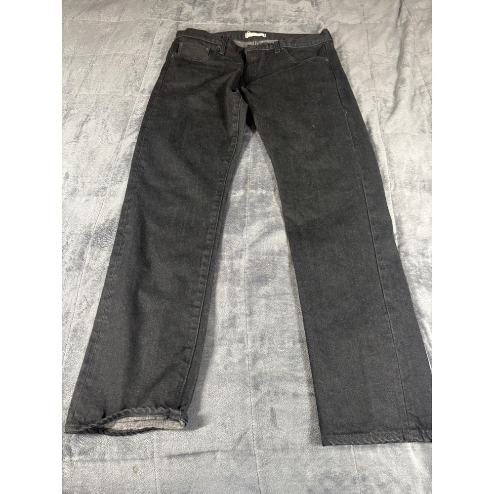 Uniqlo Mens Black salvage Straight Leg Denim Jeans 100% Cotton 35x32 321-130083